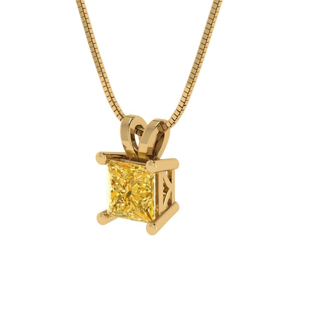 3.0ct Natural Yellow Citrine Princess Cut Pendant Necklace - 18K Gold Chain for Gifts & Special Occasions