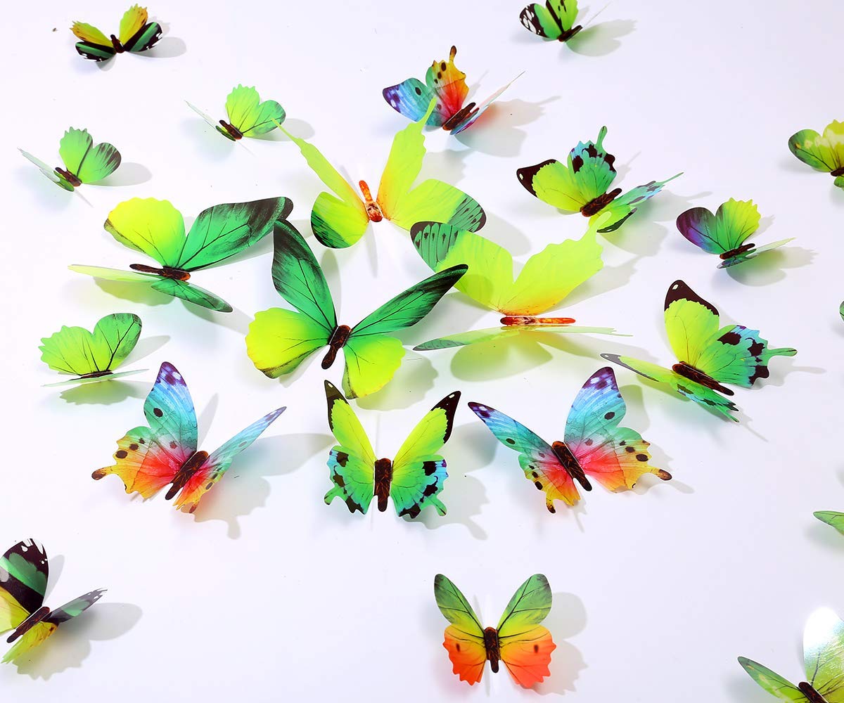 48PCS 3D Butterfly Wall Decals - Removable Green Butterflies Wall Stickers for Kids Room, Bedroom, Living Room, Nursery, and Home Decor