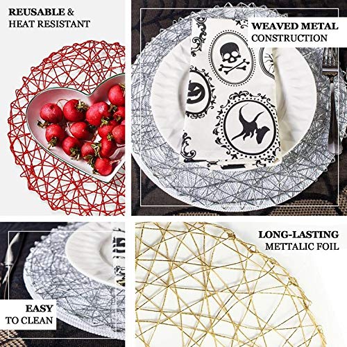 TigerChef 15 Inch Round Woven Metallic Foil Shining Placemats & Charger Plates - Set of 6, Elegant Red - Perfect for Holiday Dinners, Wedding Decor, and Upscale Dining Events