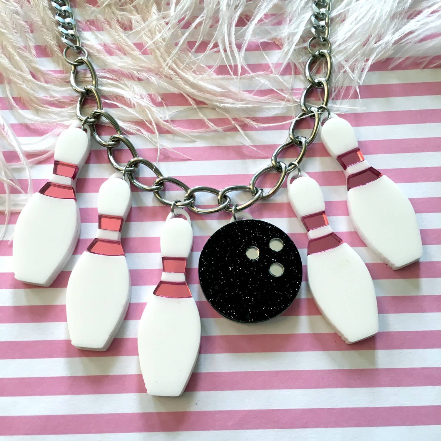 Bowling Pins and Ball Charm Necklace - Unique Sports Jewelry for Women & Men - Perfect Gift for Bowling Lovers - Wear to Games, Parties & Casual Outings