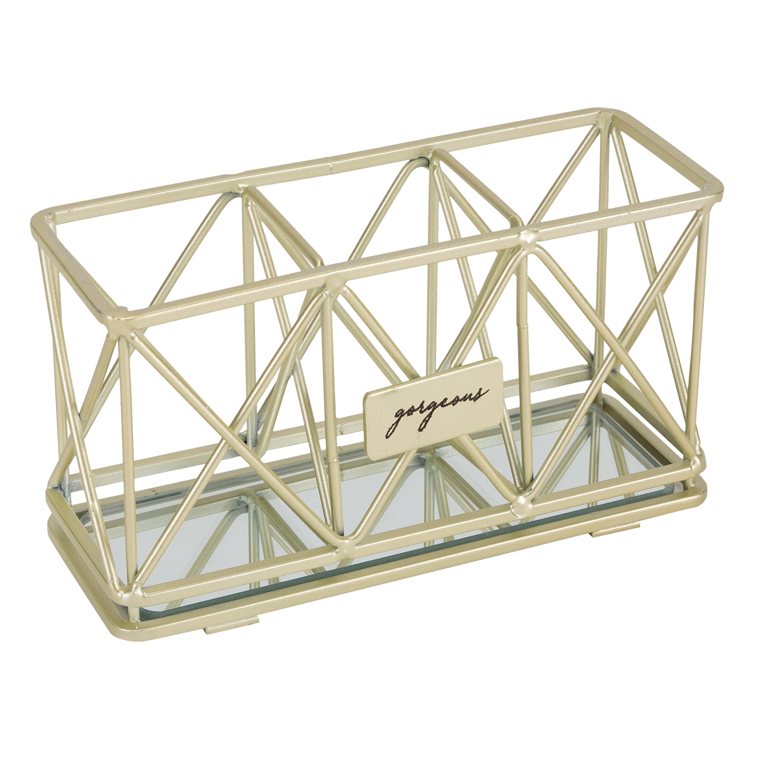 3 Compartment Cosmetic Brush Holder - Vanity Organizer for Makeup Brushes & Pencils | Satin Gold Bathroom & Dresser Storage | Office & Mirror Base Organizer | Perfect for Makeup Artists & Beauty Enthusiasts