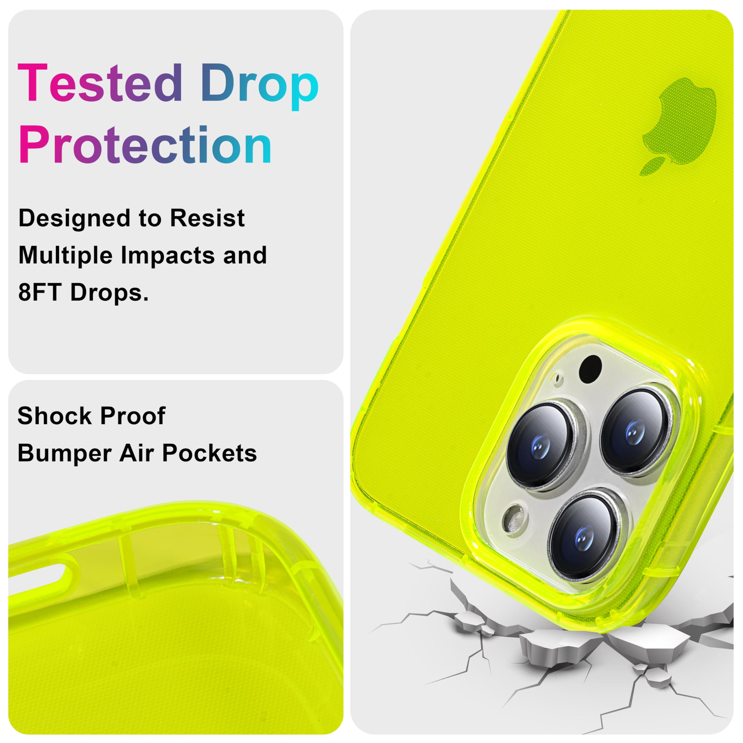 Fluorescent Yellow iPhone 15 Pro Max Case - Slim Soft Transparent Bumper Edge Cover for 6.7 Inch | Flexible Stylish Protective Phone Case (Neon Green) | Perfect for Gym, Outdoor & Night Visibility