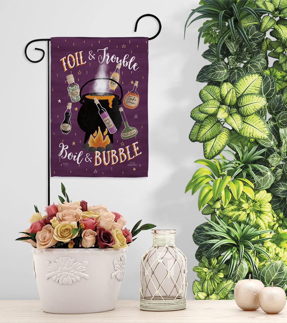 Breeze Decor Halloween Garden Flag Set - Double-Sided Fall Decor with Stand, Witch, Black Cat & Pumpkin Design - Perfect for Trick or Treat Yard Decorations, Spooky Night House Banner & Autumn Season Gift - Made in USA