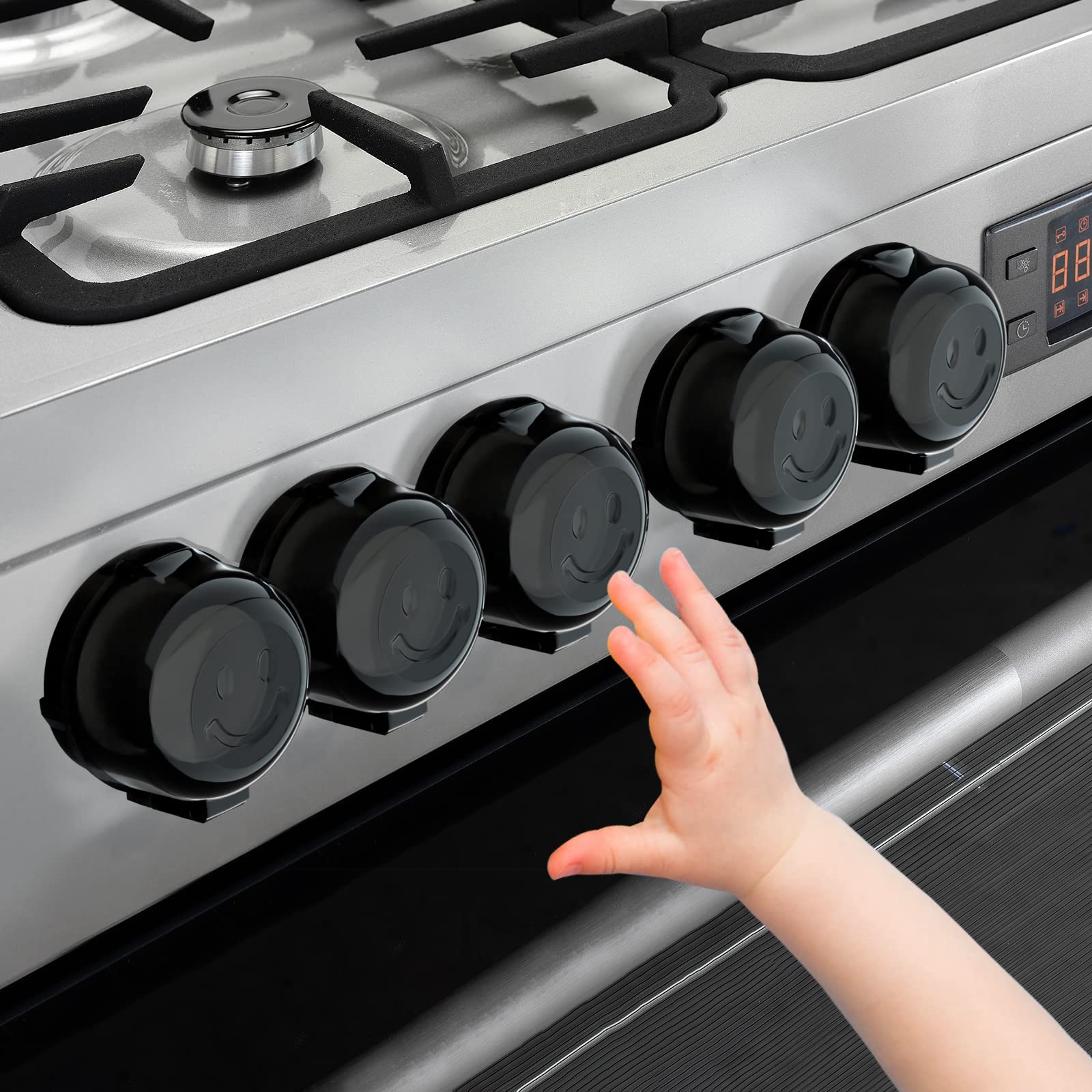 Child Safety Stove Knob Covers - 5 Pack Universal Baby Proofing Gas Oven Knob Protectors with Double-Key Lock Design | Prevent Toddler Burns & Accidents in Kitchen, Daycare or Restaurant
