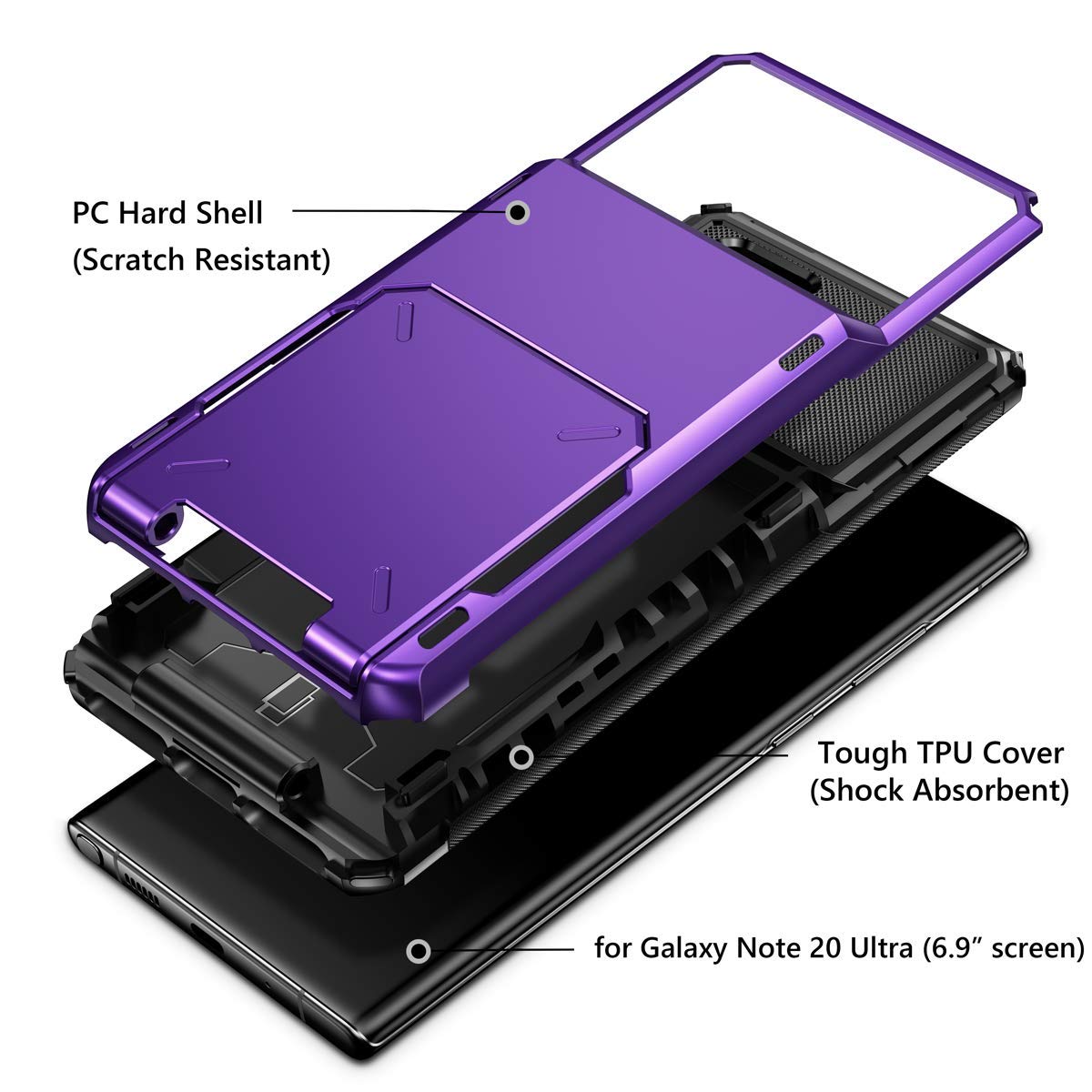 Samsung Galaxy Note 20 Ultra 5G Case - Vofolen Wallet Flip Cover with 4 Credit Card Slots, Dual Layer Protective Hybrid Hard Shell & Bumper Armor | Perfect for Business Professionals & Travelers (6.9 Inch, Purple)