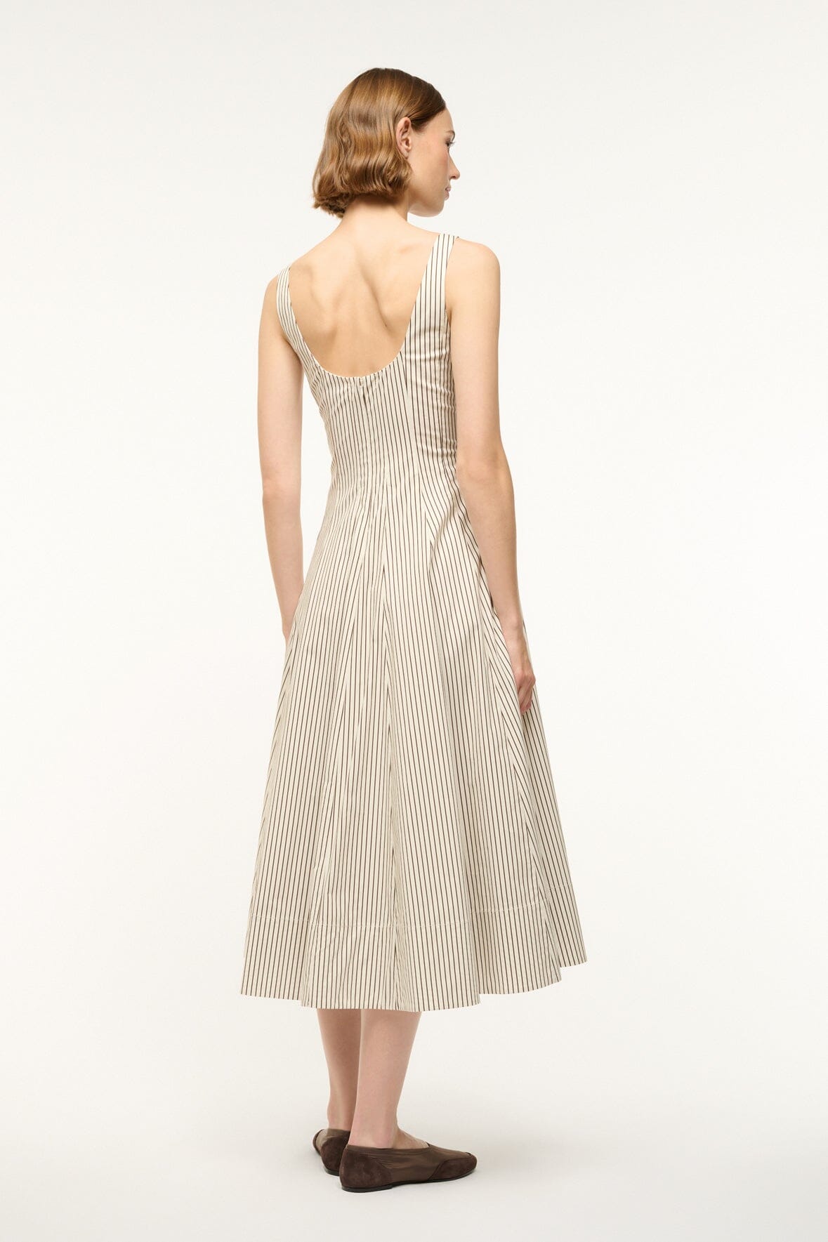 WELLS DRESS | Ivory Dark Oak Micro Stripe Women's Dress - Perfect for Office Wear, Cocktail Parties & Formal Events