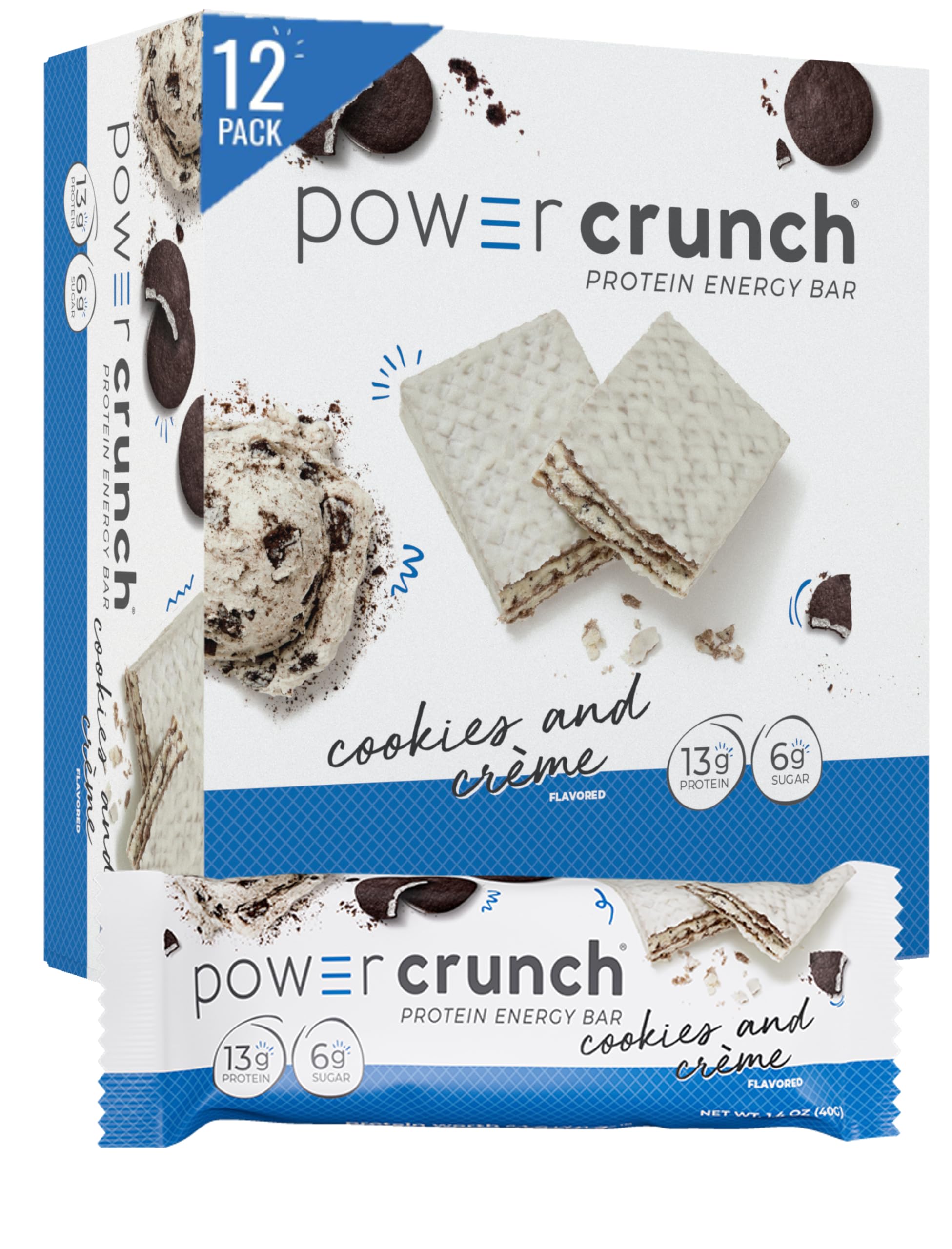 Power Crunch Protein Bars - High Protein Snacks with Delicious Cookies & Crème Flavor, 1.4oz (12 Pack) | Ideal for Gym Workouts, Hiking & Healthy On-the-Go Nutrition