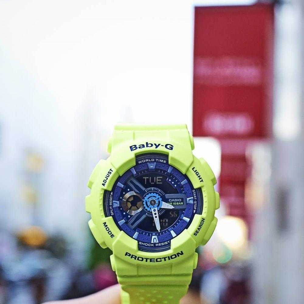 CASIO BABY-G BA-110PP-3ADR Digital Sports Watch for Women - Lime Green Resin Band, Shock Resistant, 200M Waterproof - Perfect for Swimming, Running & Outdoor Activities