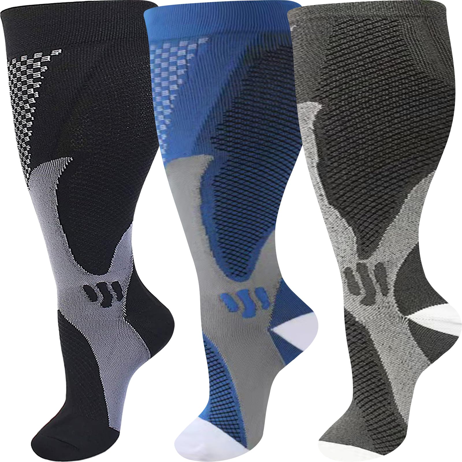Wide Calf Compression Socks for Women & Men - Large Plus Size Support Socks for Nurses, Pregnancy, Running & Travel - Medical Grade Circulation Boost