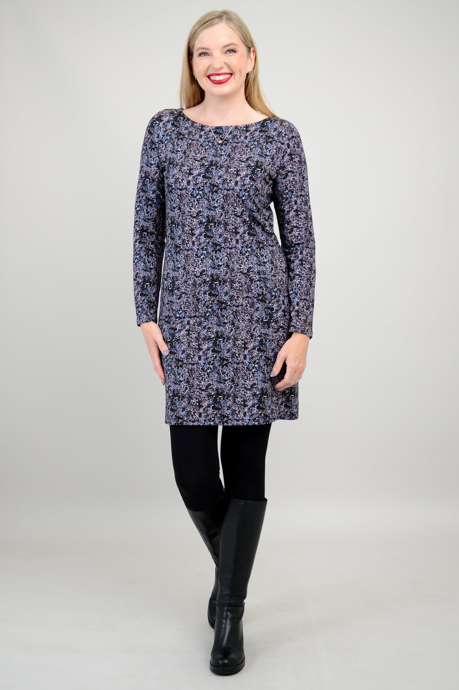 Lola Long Sleeve Dress - Soft Bamboo Fabric in Blue Space Print | Women's Casual & Formal Wear | Perfect for Office, Parties & Everyday Outfits