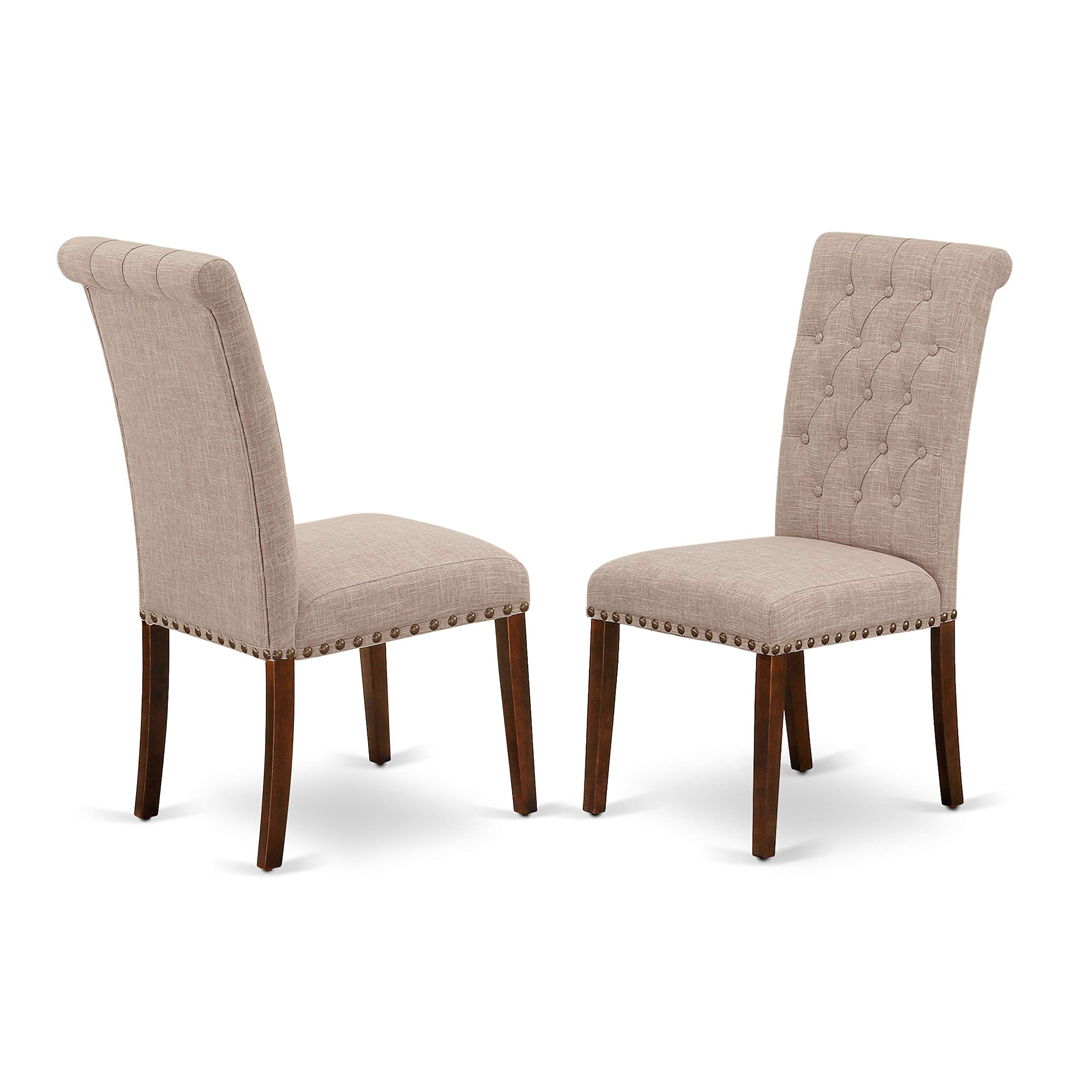 East West Furniture 3-Piece Dining Set with Drop-Leaf Table & 2 Upholstered Chairs - 30x48 Inch Mahogany Finish for Small Spaces, Apartments, Breakfast Nooks & Compact Dining Rooms