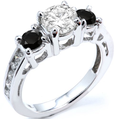 2.55 Carat Round Black & White Diamond Engagement Ring for Women - 14K Solid White Gold Bridal Ring | Perfect for Proposals, Weddings & Anniversaries