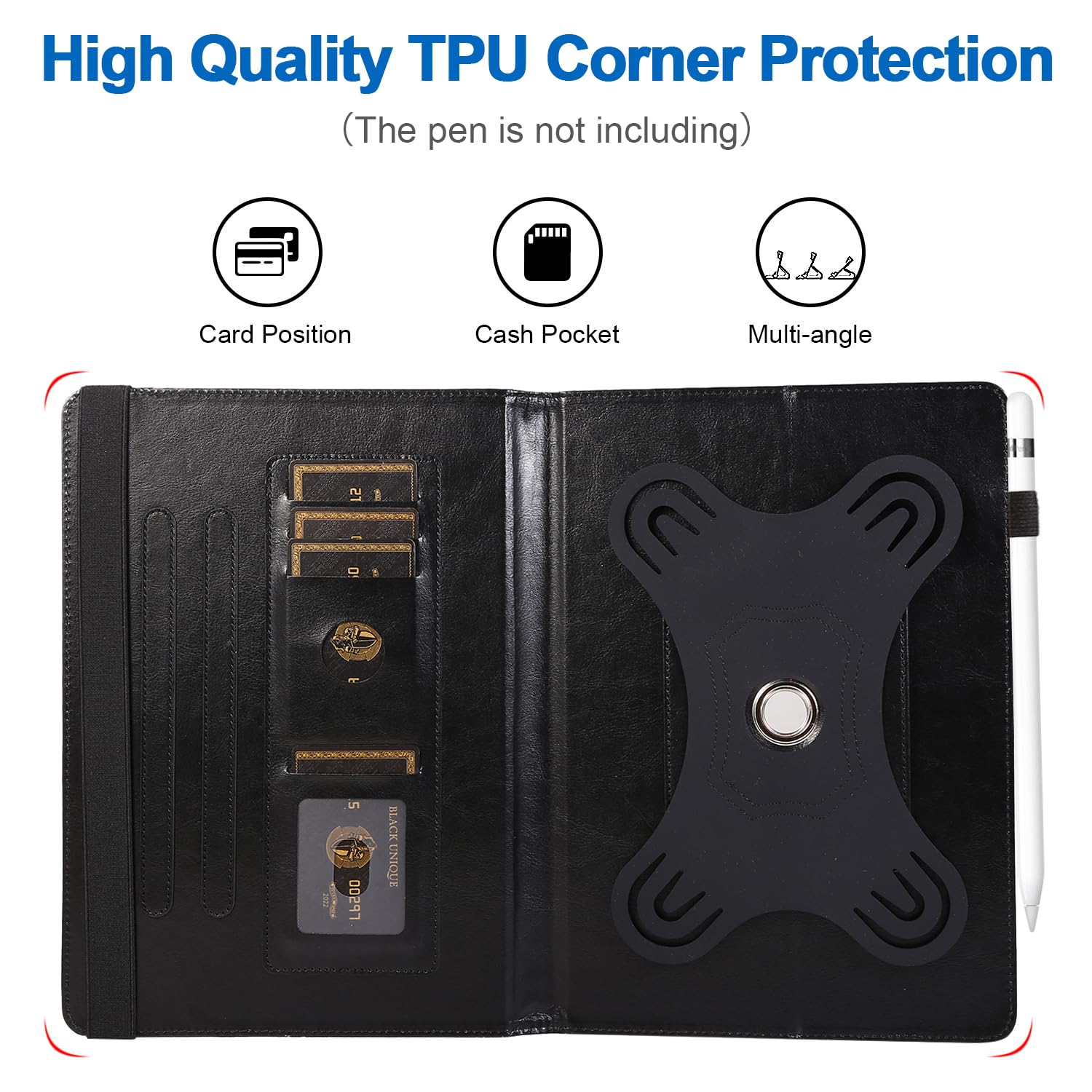 JZCreater 10.1 Inch Android Tablet Case - Universal 360 Rotating Stand Cover for 9.5-10.5 Inch Tablets - Multiple Viewing Angles - Black - Perfect for Work, Travel & Home Entertainment