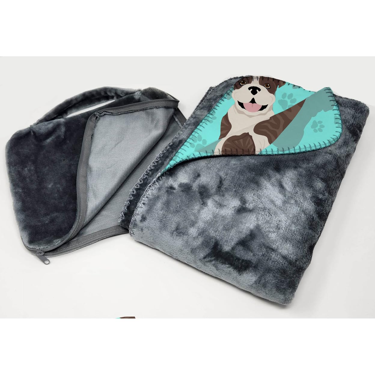 Caroline's Treasures MLM1049TBLT Brindle English Bulldog Soft Travel Blanket with Carry Bag - Cozy Airplane Blanket for Camping, Picnics, Beach & Concerts | Perfect for Indoor & Outdoor Use, Travel Accessories