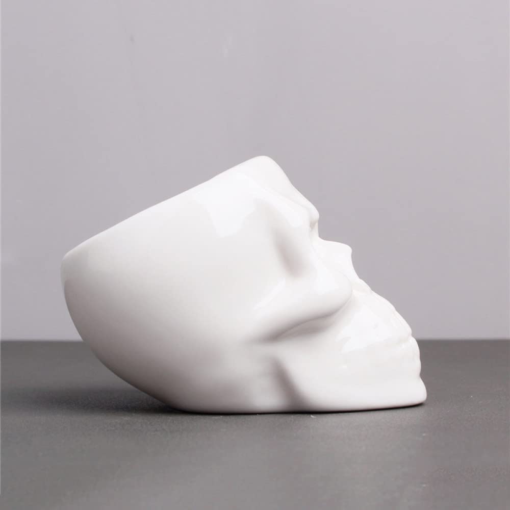 HUANSUN White Ceramic Skull Planter - Unique Flower Pot for Succulents, Cacti & Small Plants - Gothic Home Decor, Desktop Ornament & Gardening Gift Idea - Perfect for Halloween, Goth Decor & Indoor Plant Lovers