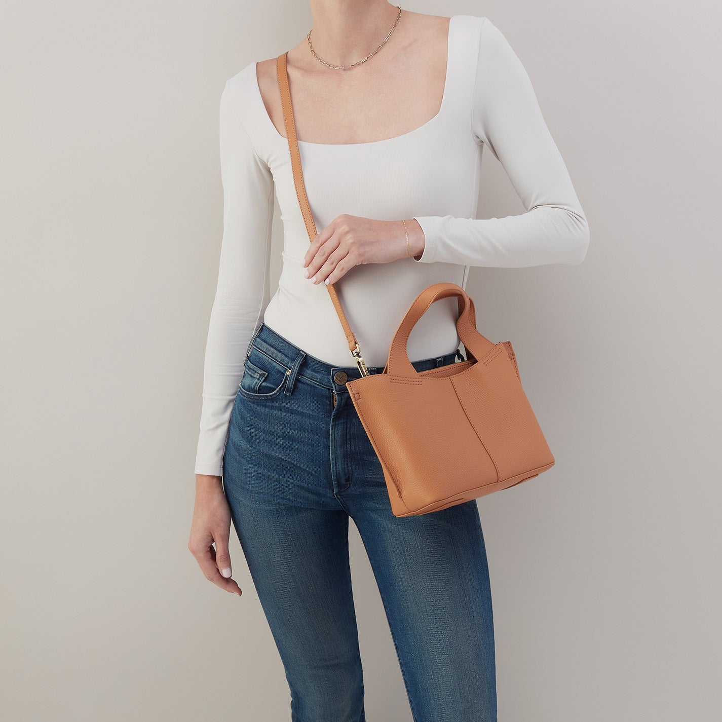 Vida Small Tote Bag in Micro Pebbled Leather - Biscuit Color | Women's Fashion Handbag for Work, Travel & Everyday Use