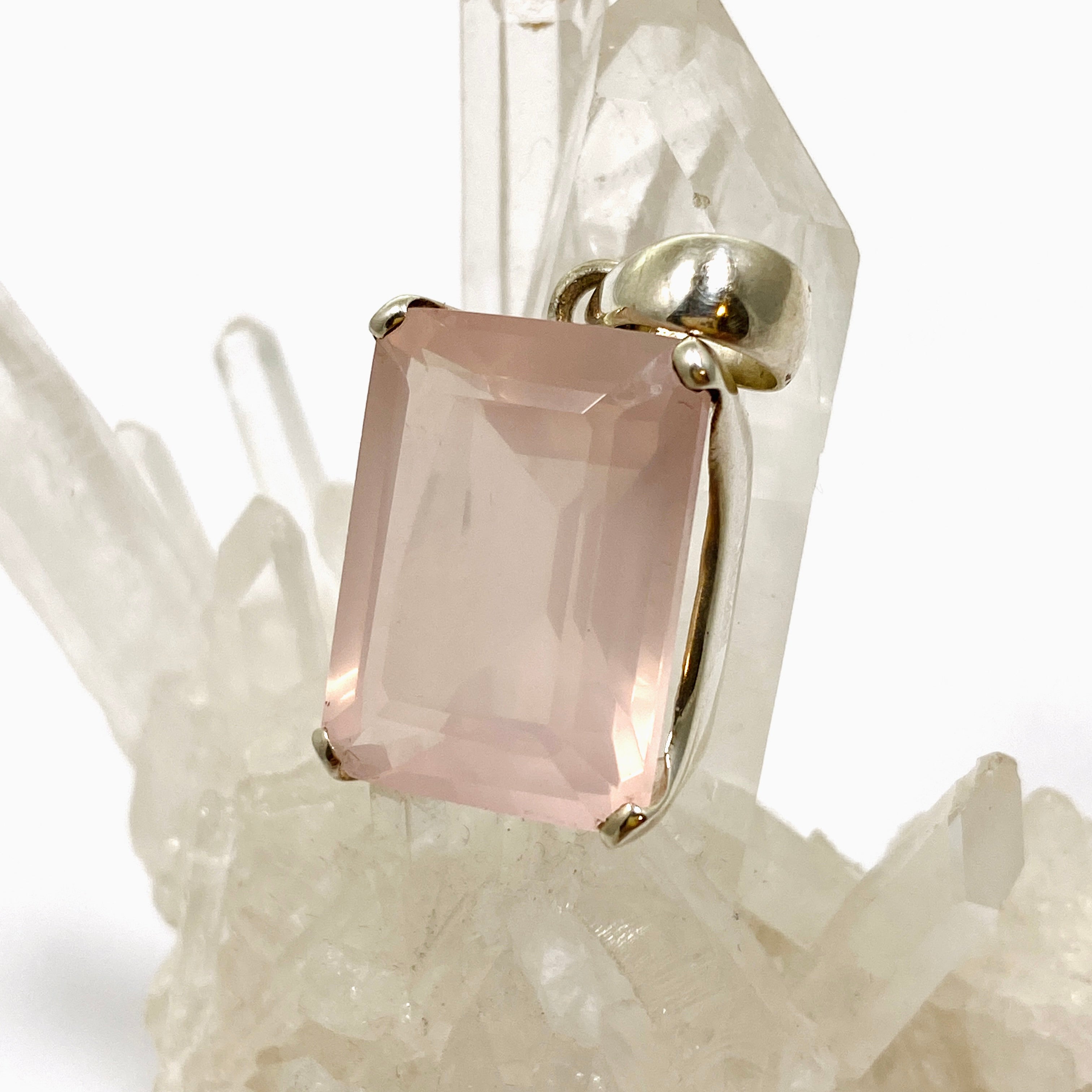 Rose Quartz Rectangular Faceted Pendant Necklace - Natural Healing Stone Jewelry for Women - Perfect for Meditation, Yoga & Spiritual Gifts