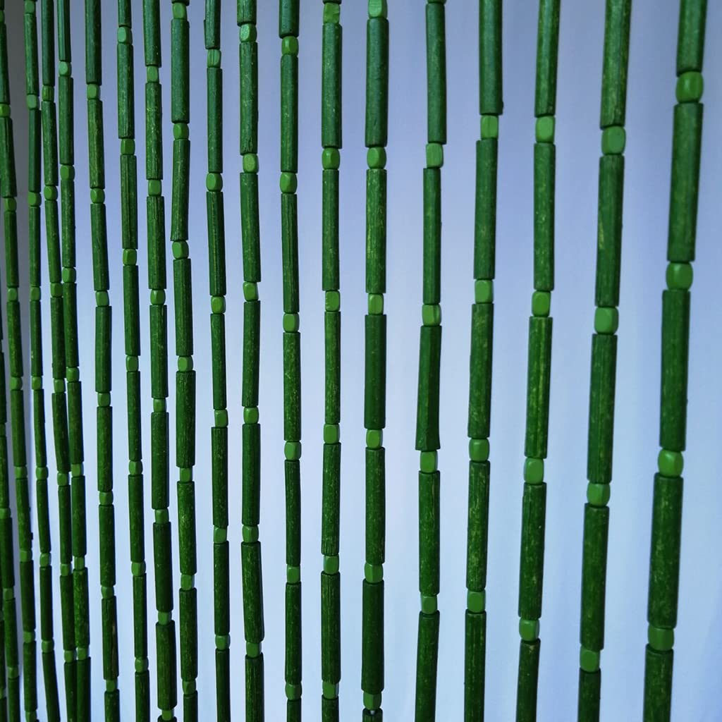 Eco-Friendly Bamboo Beaded Door Curtain - Natural Wood Room Divider for Bedroom Closet & Doorway (Green, 50 Strands 75x175cm) - Perfect for Boho Home Decor, Asian-Inspired Spaces & Privacy Partitions