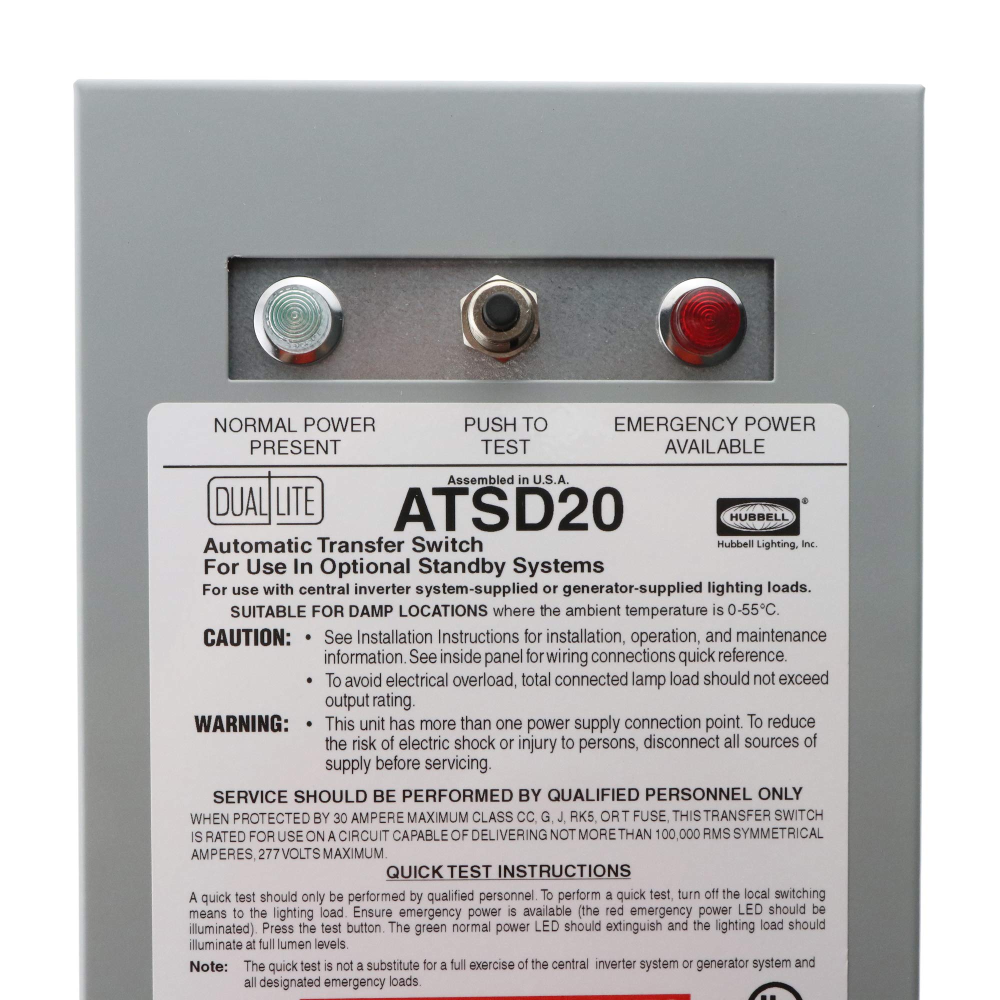Hubbell Dual-Lite ATSD20 20-Amp Emergency Lighting Transfer Switch, 120/277V - Reliable Power Backup for Commercial Buildings, Hospitals & Schools