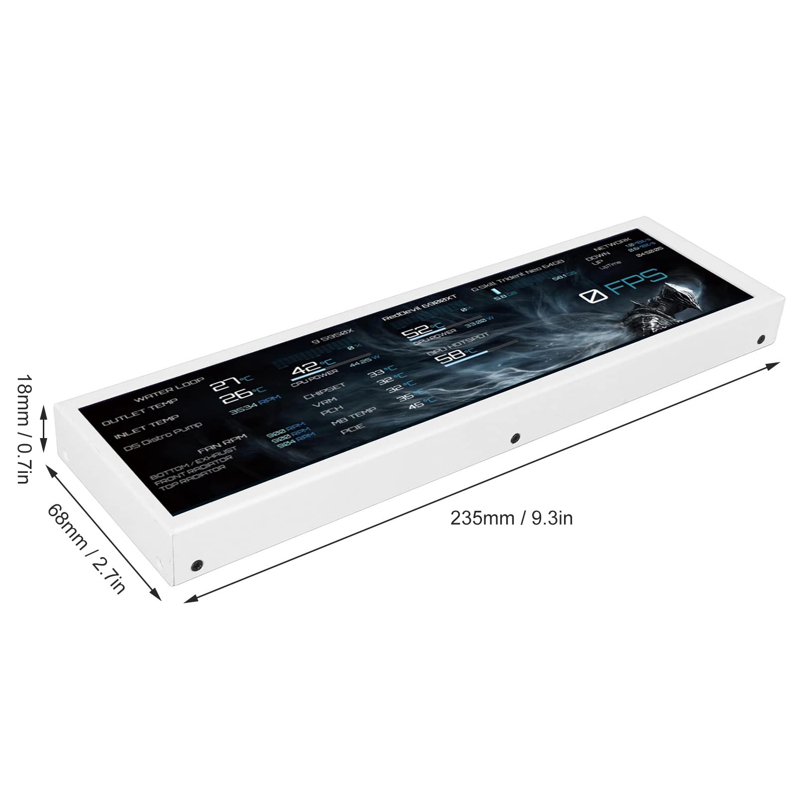 Zunate 8.8 Inch AIDA64 Computer Temperature Monitor - 1920x480 Resolution, 60Hz Refresh Rate, Real-Time CPU GPU SSD Data Display for Windows PC - Perfect for Gaming Rigs, Workstations & Server Monitoring (White)