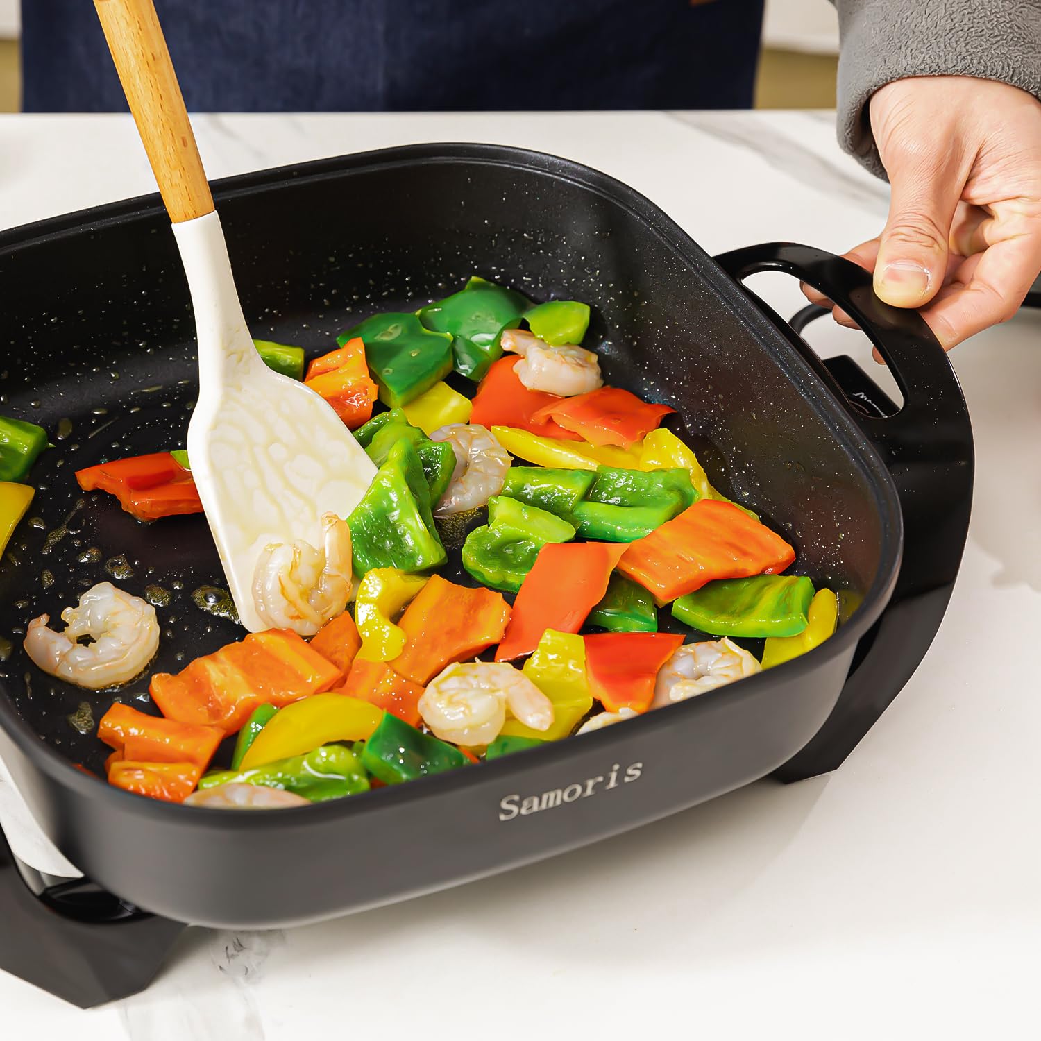 Samoris 17-Inch Non-Stick Electric Skillet with Glass Vented Lid - 5 Quart Large Frying Pan, Adjustable Temperature Control (1500W), Cool-Touch Handles, Even Heating & Scratch Resistant - Perfect for Family Cooking, Pancakes, Stir-Fry & Indoor Grilling