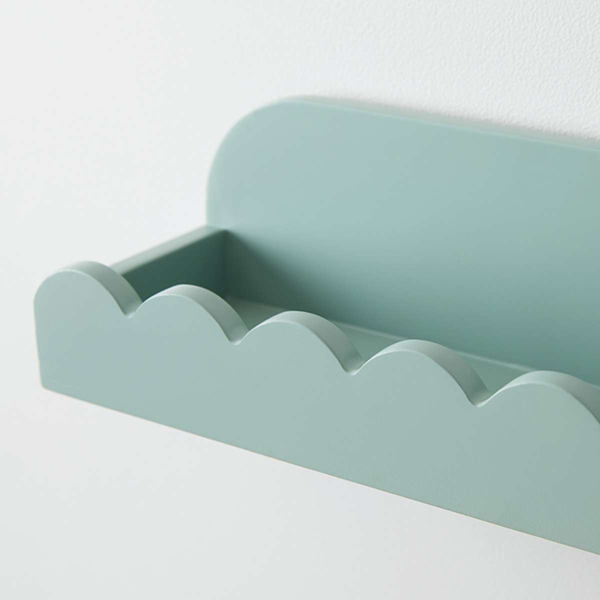 Sarah Scalloped Wall Shelf - Sage Green Floating Shelf for Bathroom, Bedroom & Kitchen Decor | Farmhouse Style Wall Storage Organizer