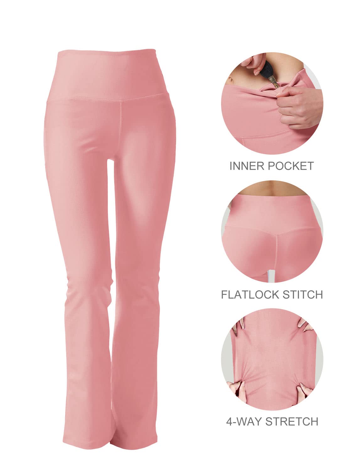 Women's High Waist Bootcut Yoga Pants with Hidden Pockets - Tummy Control Workout & Dress Pants for Yoga, Office & Casual Wear