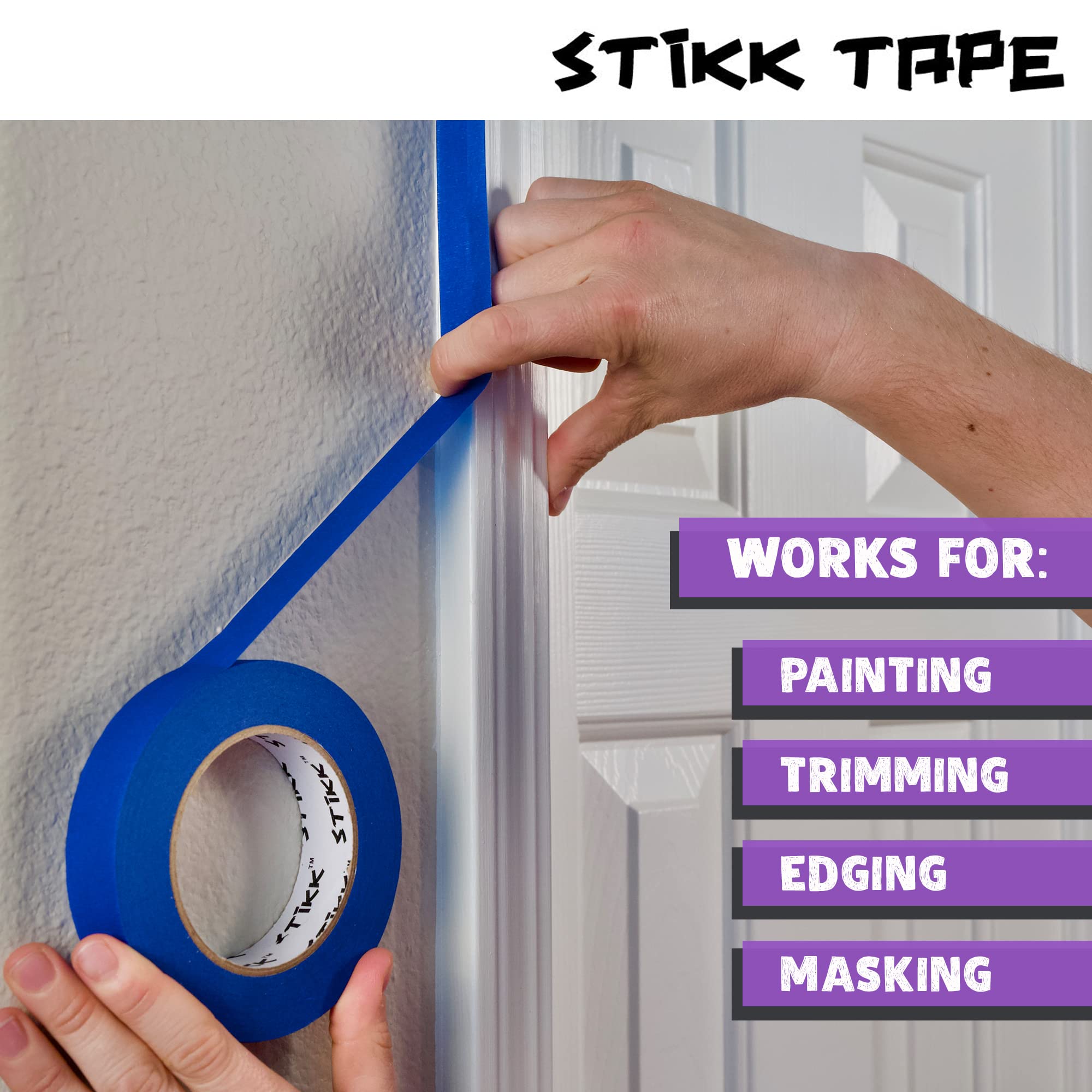 STIKK Premium Purple Painter's Tape 4-Pack - 2 Inch x 60 Yards - Residue-Free Masking Tape for Walls, Edges, Trim & Ceilings - Perfect for DIY Painting Projects, Home Renovation & Professional Use - Ideal for Clean Lines, Wall Art & Furniture Painting