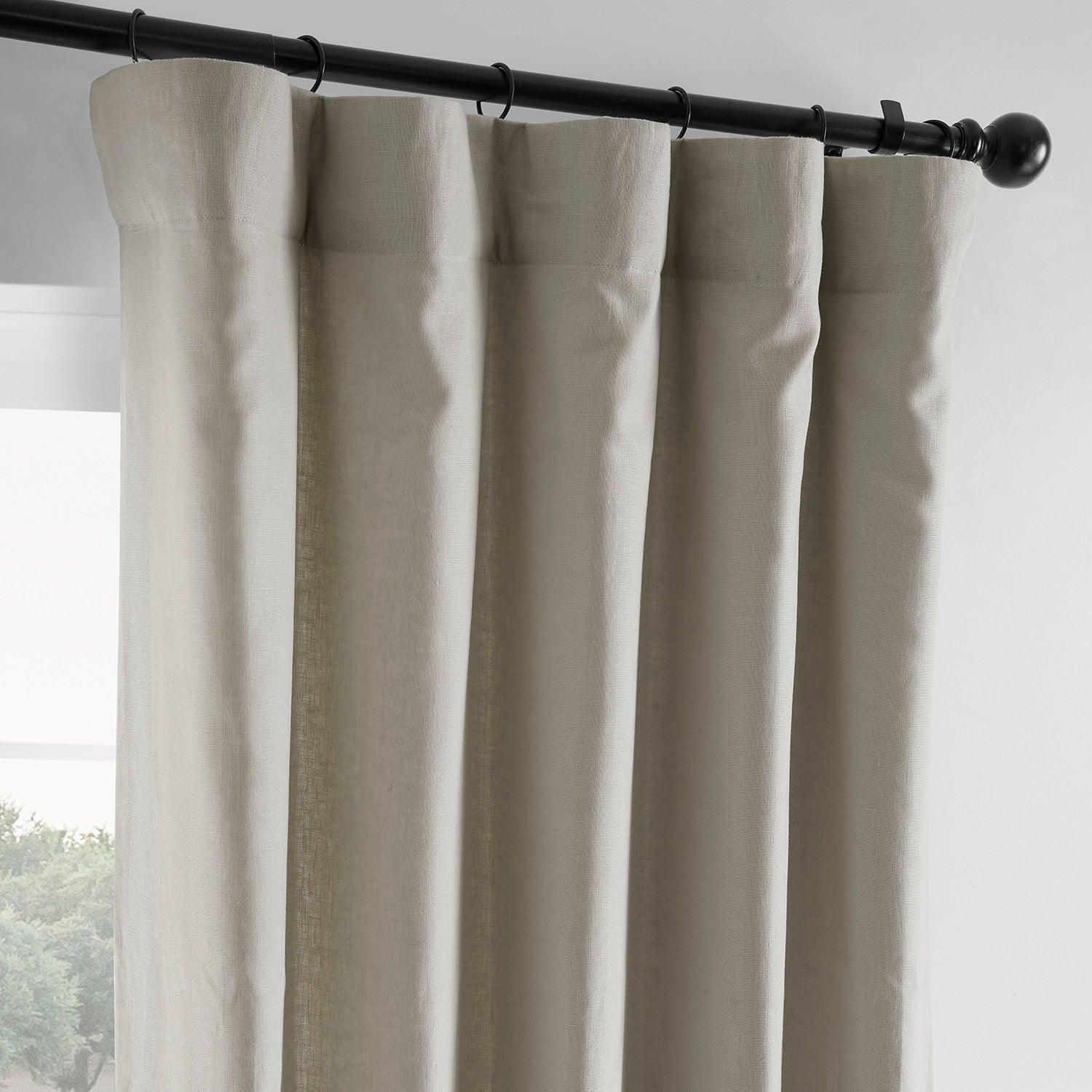 Premium French Linen Blackout Curtains - 100% Natural Khaki Linen Drapes for Bedroom & Living Room - Noise Reducing Thermal Insulated Window Treatments for Home Decor