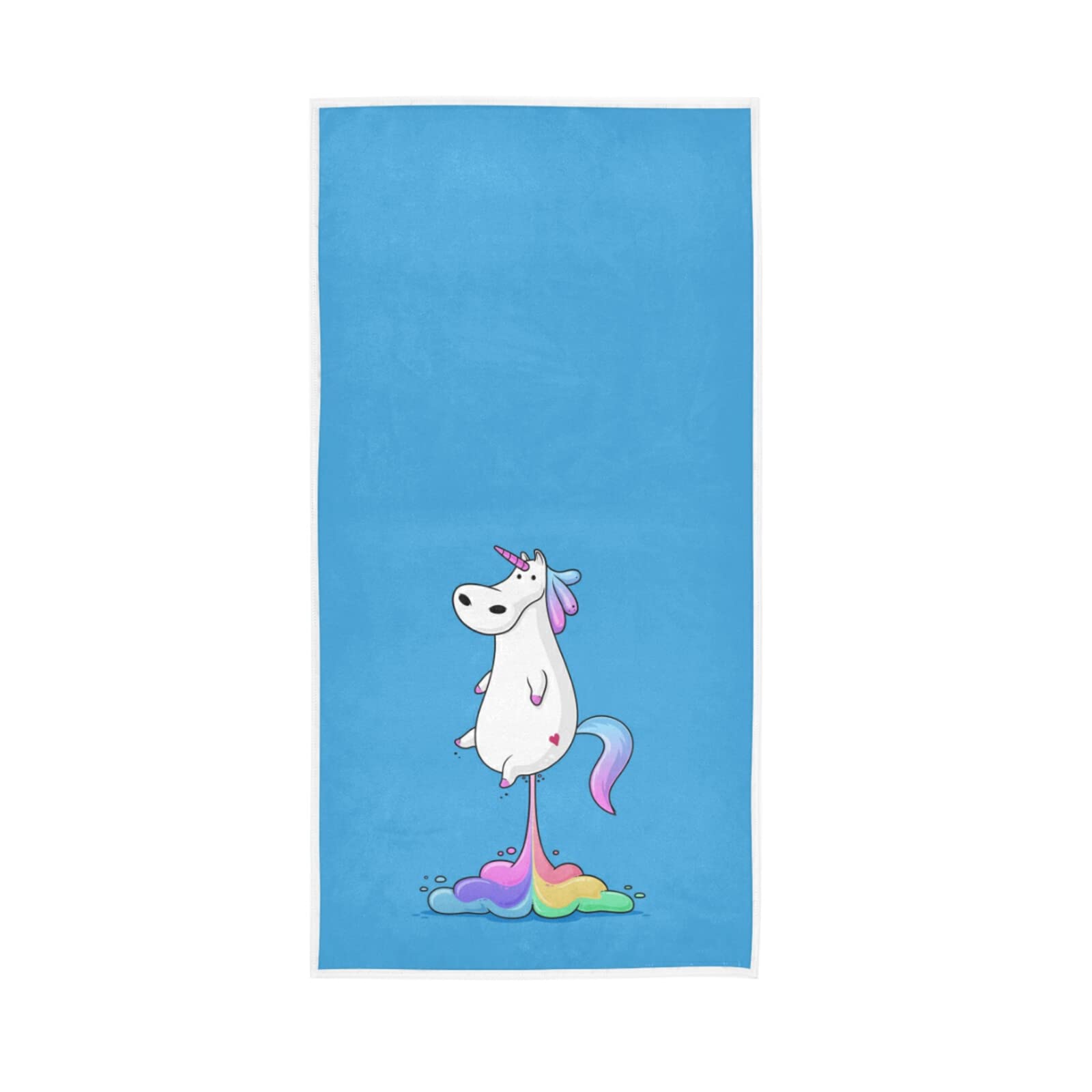 JUAMA Funny Cute Fat Unicorn Farting Rainbow Hand Towel - Absorbent Lightweight Microfiber 30x15 Inch for Bathroom, Gym, Yoga, Sports & Travel - Perfect Gift for Kids & Unicorn Lovers