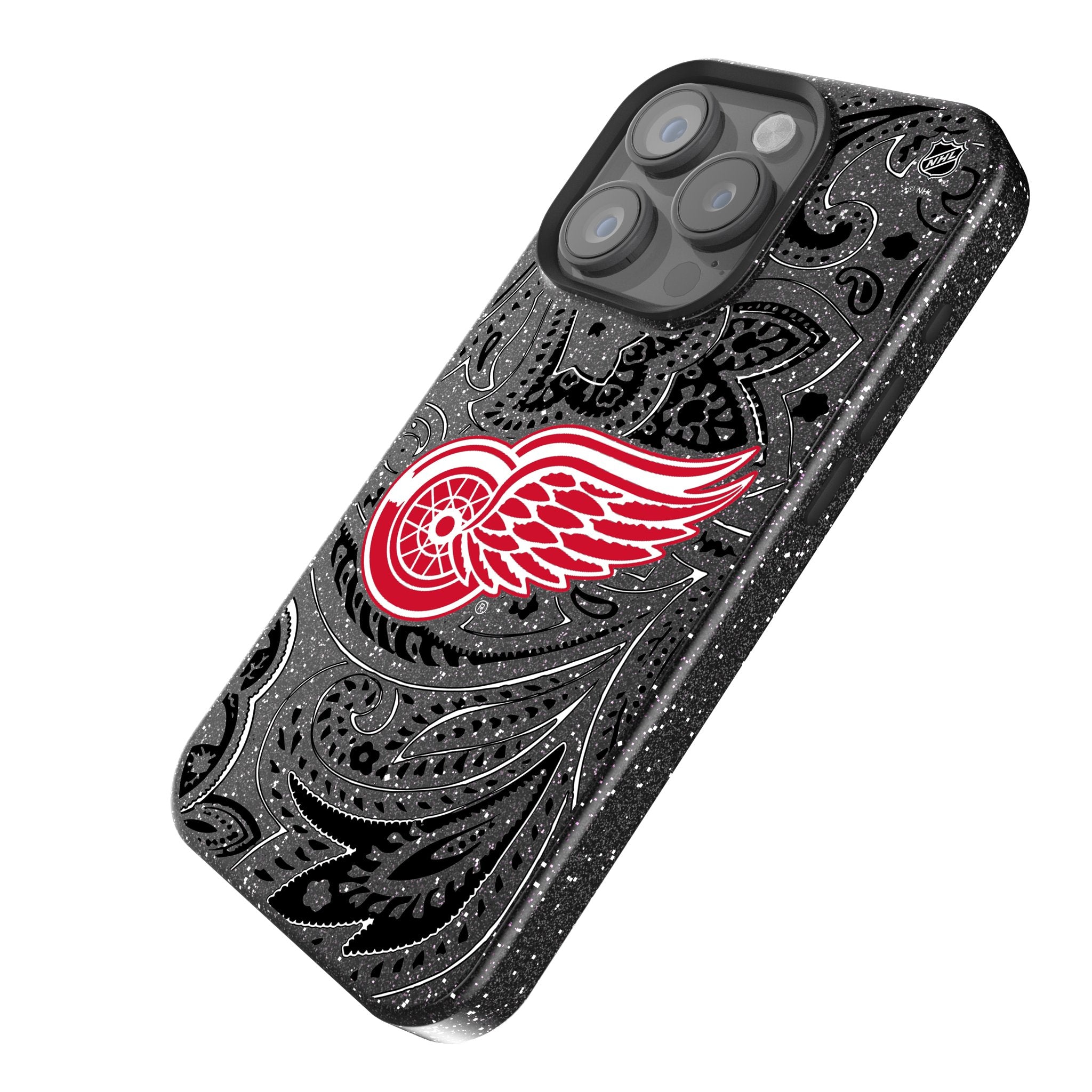 Detroit Red Wings Paisley Bling Phone Case for iPhone & Samsung - Stylish Rhinestone Hockey Team Design - Perfect for Games, Parties & Everyday Use