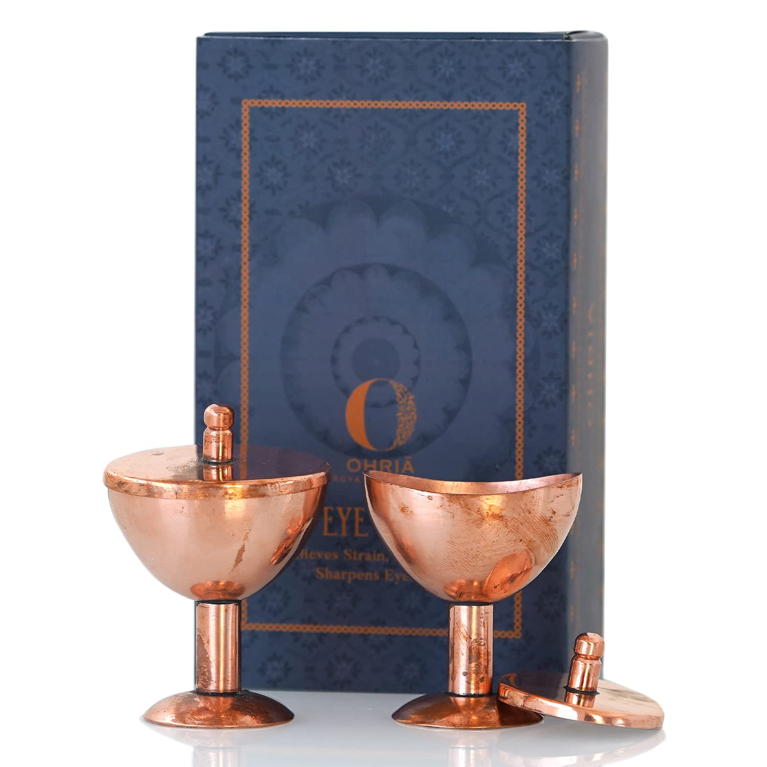 Ohria Ayurveda Pure Copper Eye Wash Cups - Set of 2 for Eye Care | Natural Ayurvedic Solution to Clean Eyes & Remove Dirt, Irritants, Pollutants | Perfect for Daily Eye Hygiene, Allergy Relief & Ayurvedic Eye Therapy