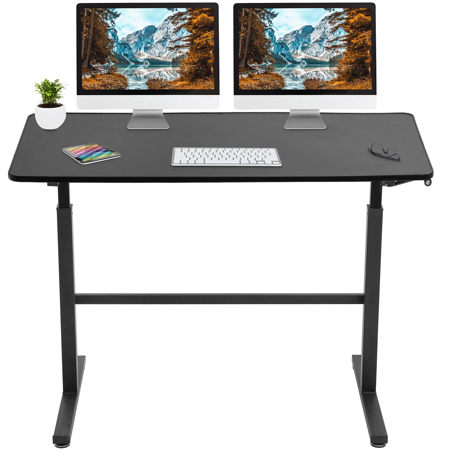 48 Inch Adjustable Height Standing Desk - Ergonomic Sit Stand Computer Desk with Large Workspace for Home Office & Gaming | Fits Dual Monitors | Modern Black Design | Perfect for Remote Work, Study & Productivity
