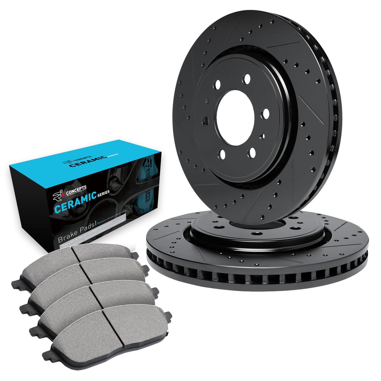 R1 Concepts High Performance Rear Brake Pads and Rotors Kit - Ceramic Brake Pads with Drilled & Slotted Rotors - Compatible with 2005-2012 Nissan Pathfinder - Perfect for Daily Driving, Towing & Off-Road Adventures