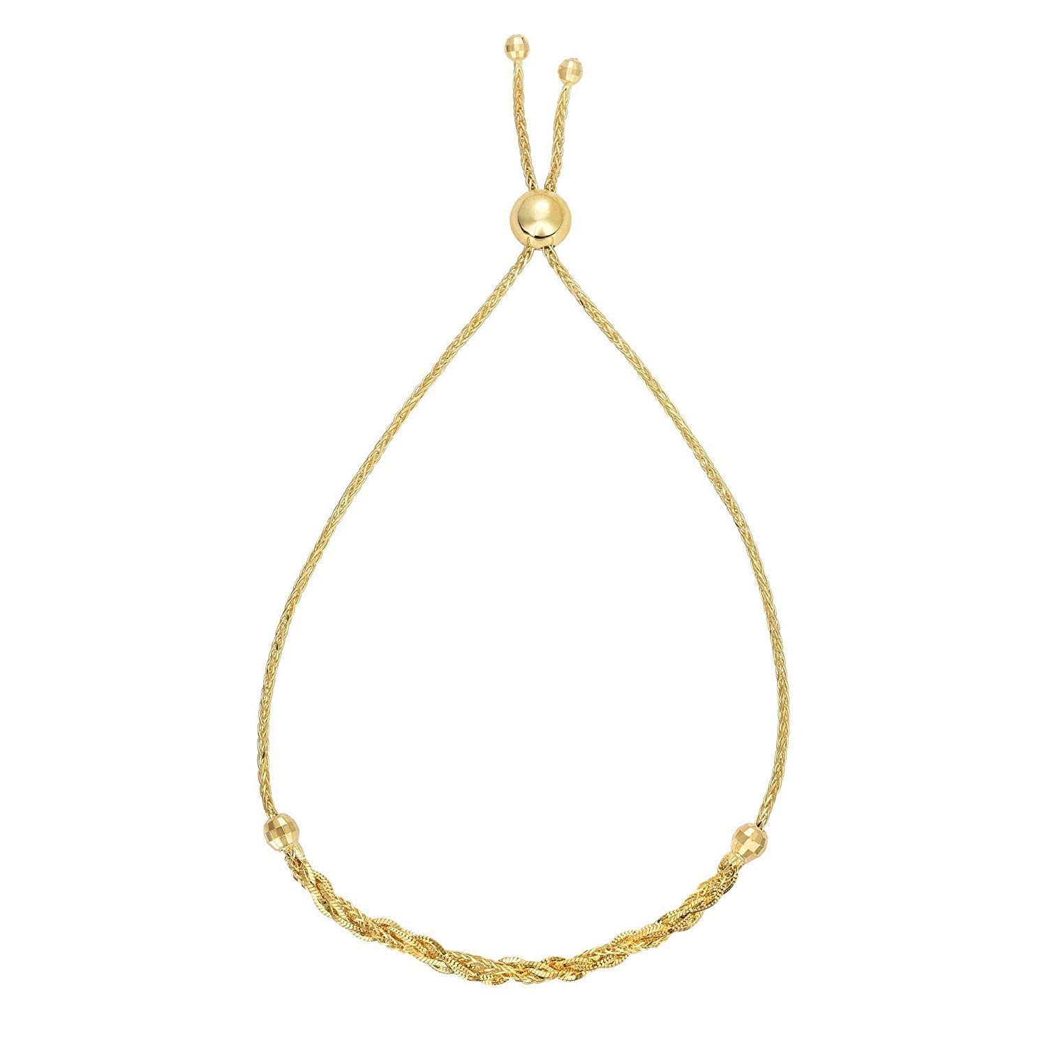 14K Yellow Gold Diamond-Cut Adjustable Bolo Friendship Bracelet for Women - 9.25