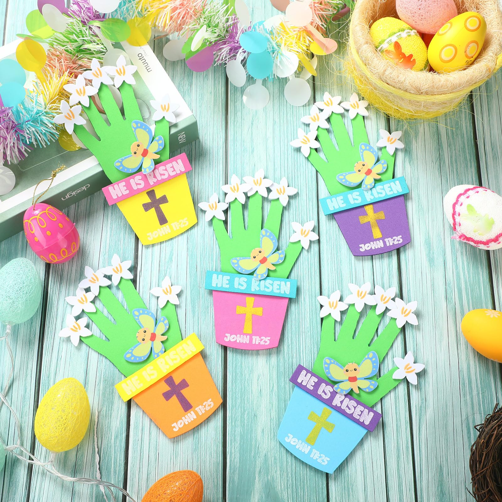 Honoson 20-Piece He is Risen Easter Craft Kit - Christian Foam Handprint Crafts for Kids Sunday School & Home Activities