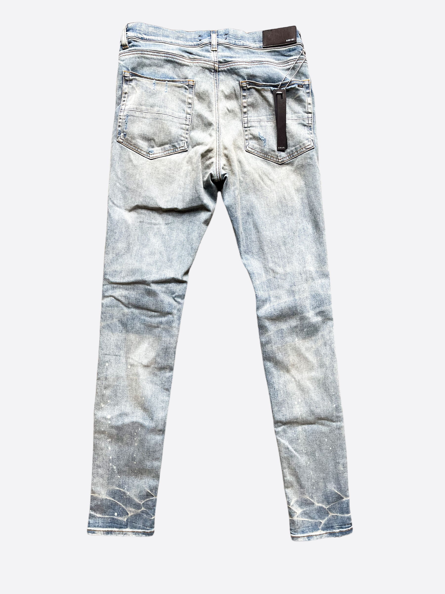 Amiri Blue Bandana Patch MX1 Distressed Denim Jeans for Men - Vintage Washed Slim Fit Ripped Skinny Jeans | Perfect for Streetwear, Casual Outfits & Night Out Looks