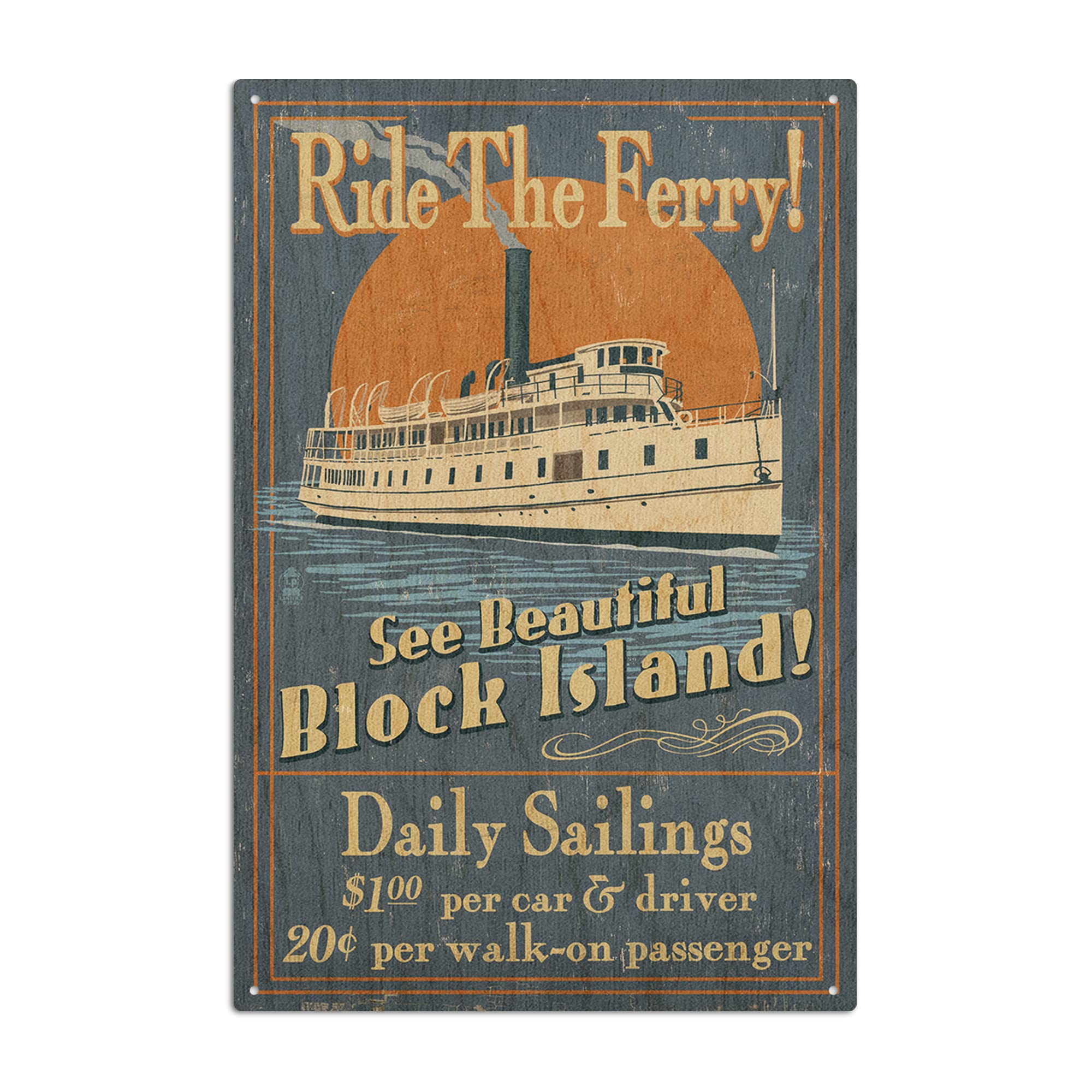 Vintage Block Island Rhode Island Ferry Ride Sign - 6x9 Rustic Birch Wood Wall Art Decor, Ready to Hang - Perfect for Coastal, Nautical & Farmhouse Home Decor