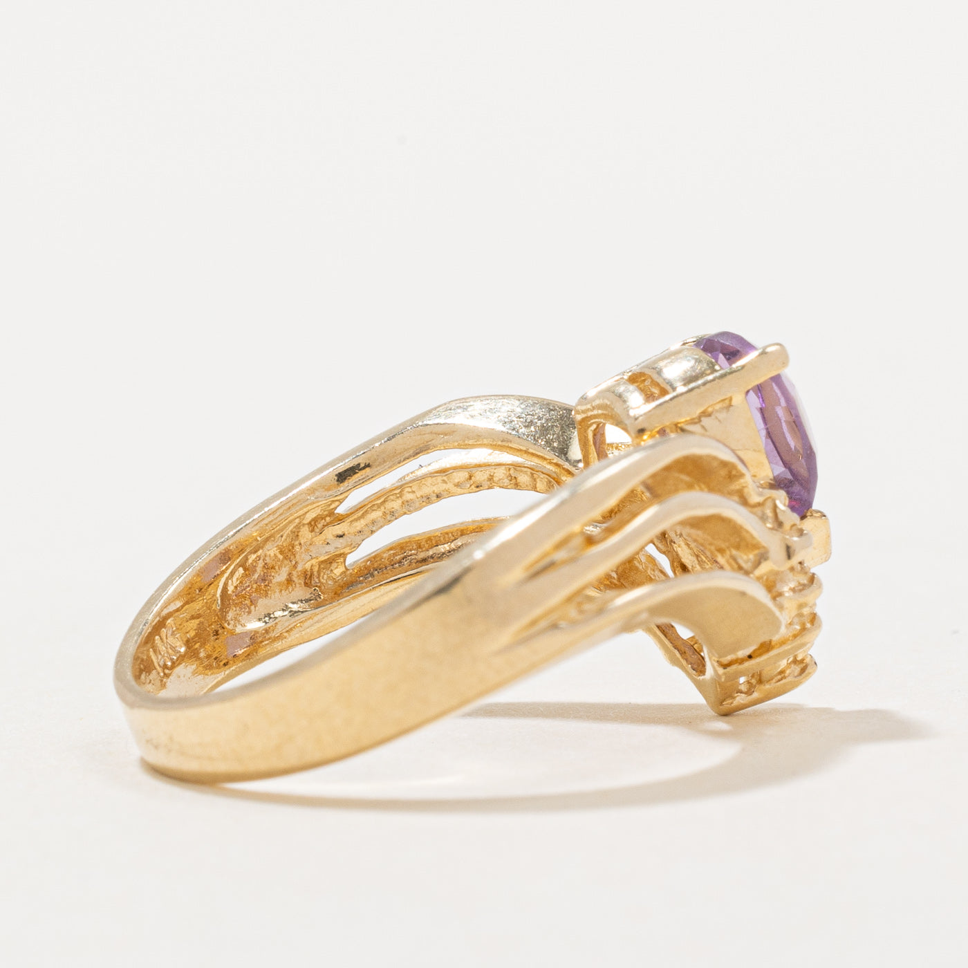 Amethyst & Diamond Chevron Ring - 0.60ct Amethyst & 0.04ctw Diamond - Size 6.25 - Elegant Purple Gemstone Jewelry for Women - Perfect for Weddings, Anniversaries & Special Occasions