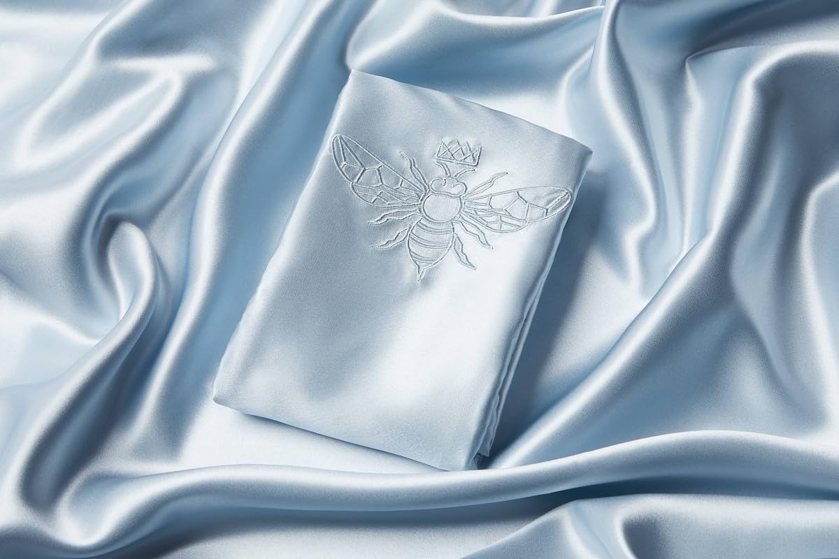 QUEEN BEE SILK - 2 Pack 22 Momme Mulberry Silk Pillowcase Set for Hair & Skin Care - King Size with Envelope Closure - Charmeuse Weave in Sky Blue - Perfect for Beauty Sleep & Travel