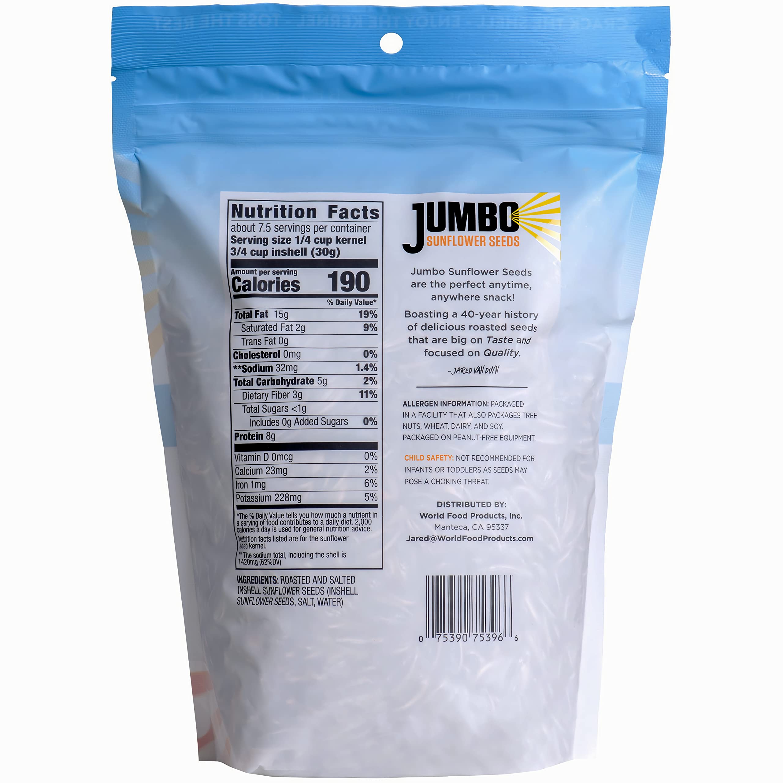 Jumbo Sunflower Seeds Double Bundle - 6 Original & 6 Ranch Flavored - Healthy Snacks for Road Trips, Office, and Outdoor Activities