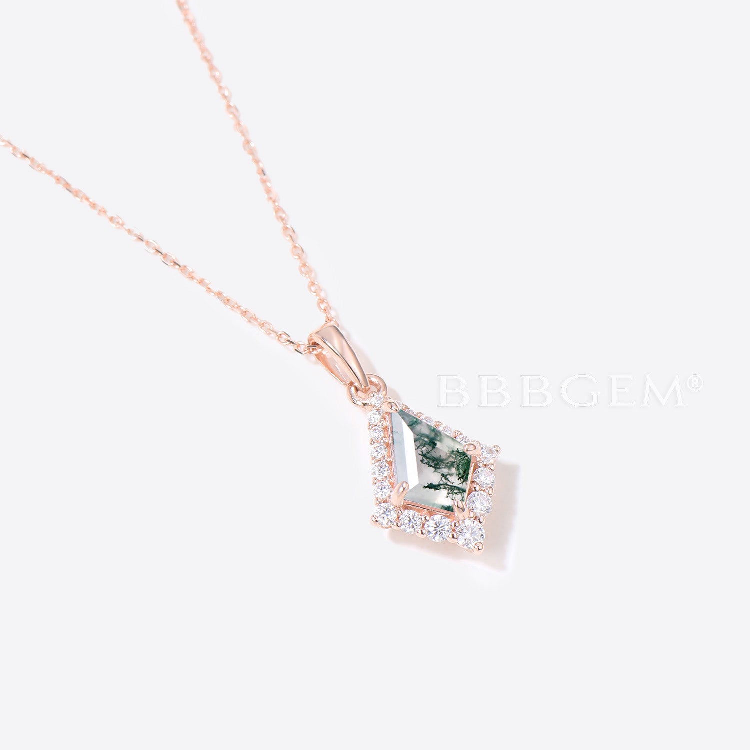 Natural Moss Agate Bridal Necklace with Halo Diamond Charm Pendant - Elegant Wedding Jewelry for Bride, Engagement Gift & Special Occasions