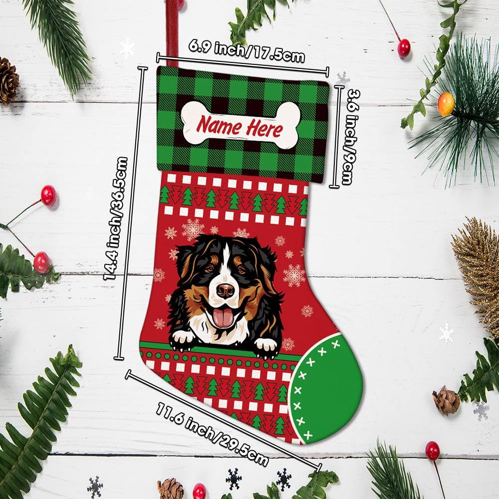4 Pack Personalized Christmas Stockings - Cute Golden Retriever Dog with Bone Design, Red Buffalo Plaid & Snowflake Pattern (14.4 Inch) - Perfect for Fireplace Decor, Holiday Gift Giving & Pet Lover Presents