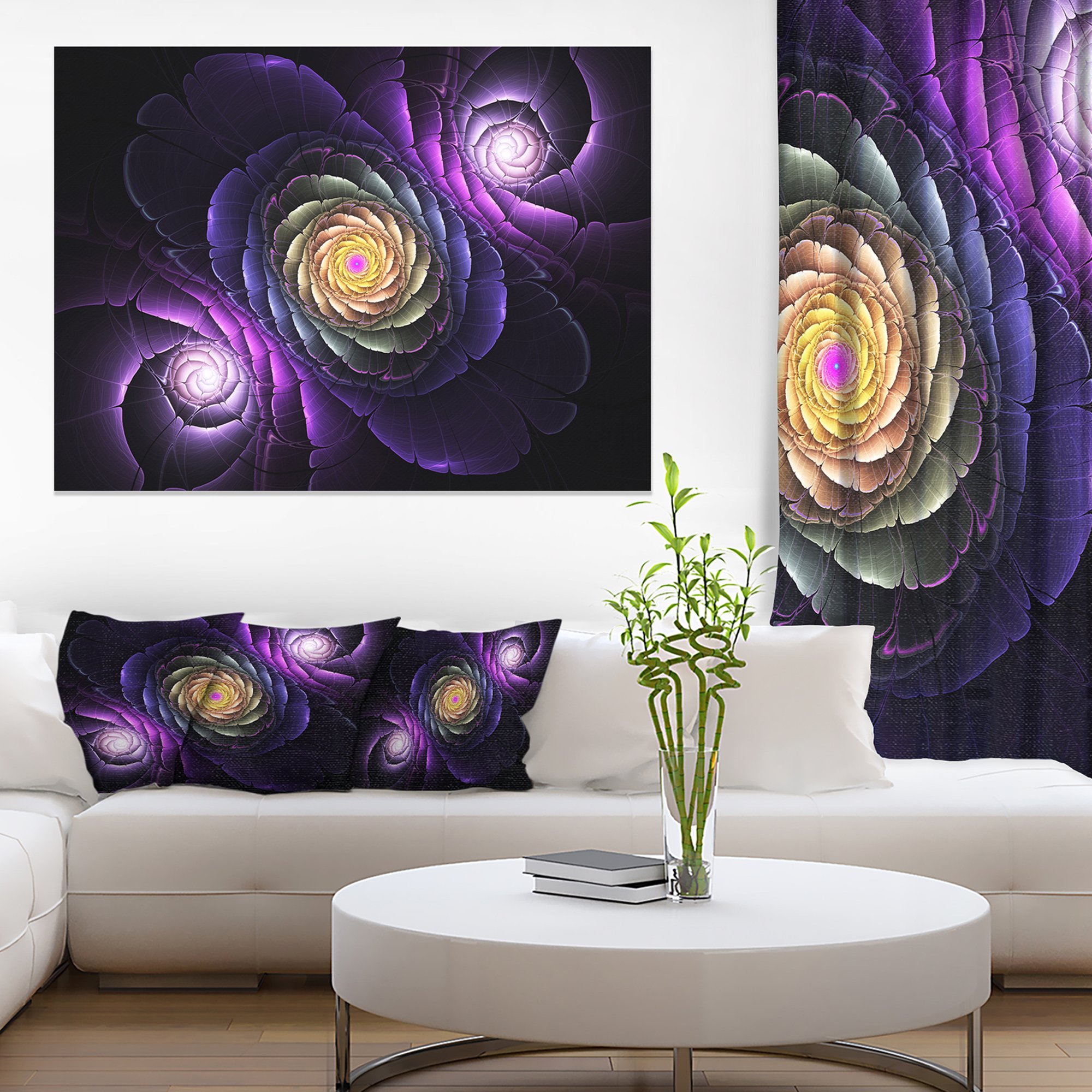 Vibrant Fractal Purple Flowers Digital Art Print - Large Canvas Wall Decor for Living Room, Bedroom & Office | Modern Abstract Floral Artwork