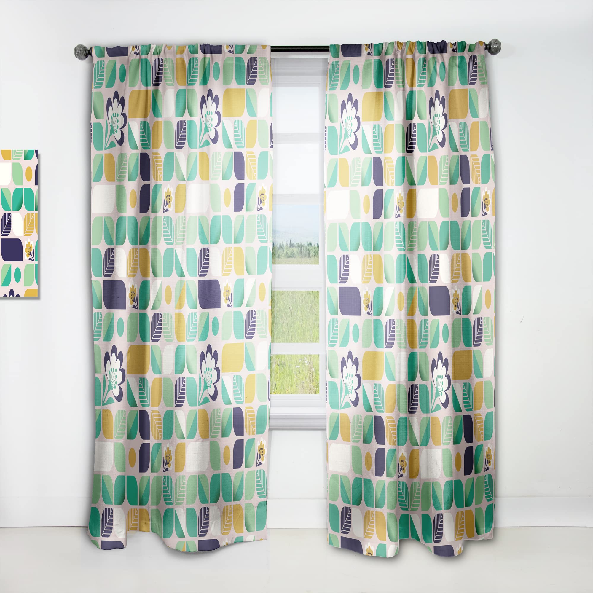 DesignQ Geometric Leaf & Floral Print Blackout Curtains - Thermal Insulated Single Panel (52x108 Inch) for Bedroom & Living Room - Elegant Window Treatment for Home Decor