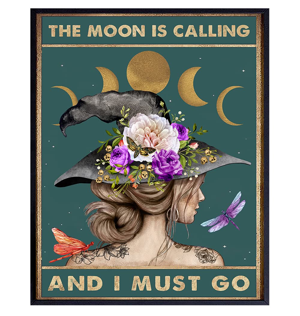 Moon Witch Wall Art - Wiccan Gothic Decor for Bedroom & Altar