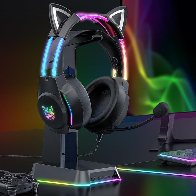 ONIKUMA X26 RGB Gaming Headset with Cat Ears & LED Glow - Lightweight Over-Ear Headphones for PC, PS4, Xbox - Perfect for Streaming, Gaming & Online Classes