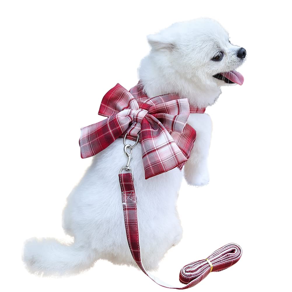 Gyuzh Plaid Soft Mesh No-Pull Dog Harness with Bowknot & Leash Set - Comfortable Vest Harness for Small Dogs & Puppies - Perfect for Walking, Training, and Outdoor Adventures