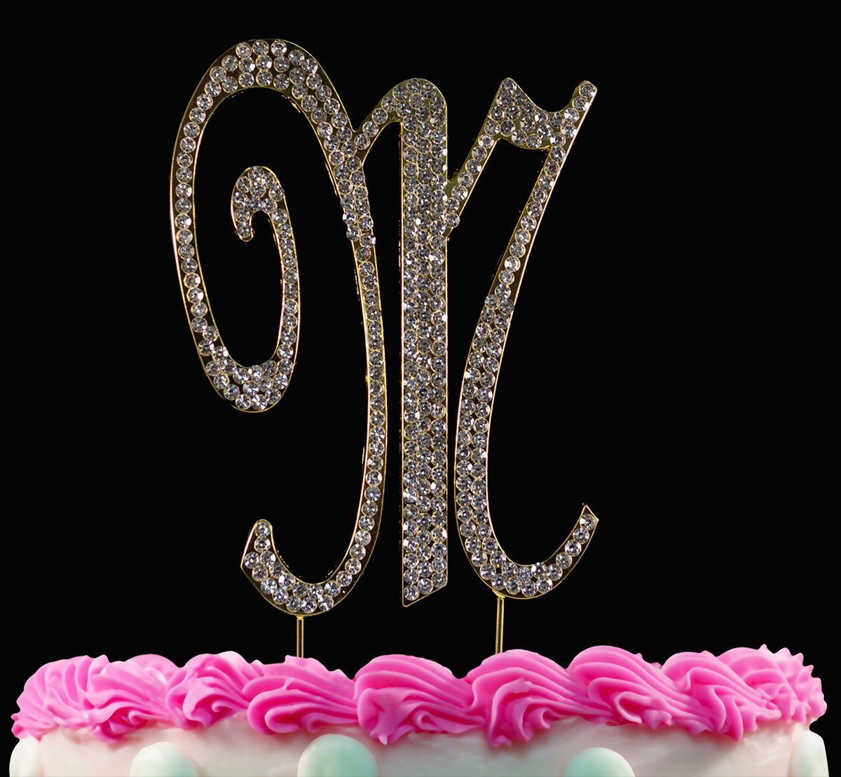 Elegant Gold Monogram Cake Topper with Crystals - Personalized Wedding, Birthday & Anniversary Cake Decorations - Perfect for Bridal Showers, Baby Showers & Special Celebrations