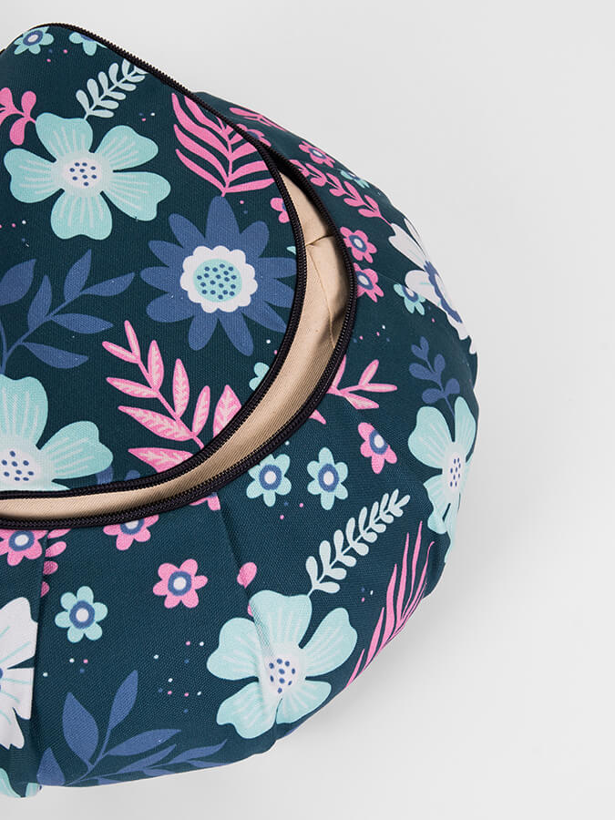 Organic Cotton Buckwheat Meditation Cushion - Round Floral Zafu Pillow for Yoga, Meditation & Home Decor | Eco-Friendly Yoga Studio Accessory